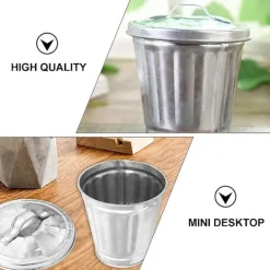 Sale {PL}Vintage Vas Sopbehållare Återvinningsbehållare Galvaniserad Sop Hink Metall Tenn Hinkar Bänkskiva Pennhållare Sopbehållare Bin Silver 9.5x9cm