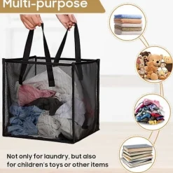Discount Pop Up Tvättkorg i Mesh med Handtag, Portabel och Hopfällbar Tvättkorg, Vikbar Förvaringsorganisatör (Svart - Enkelt Lager)
