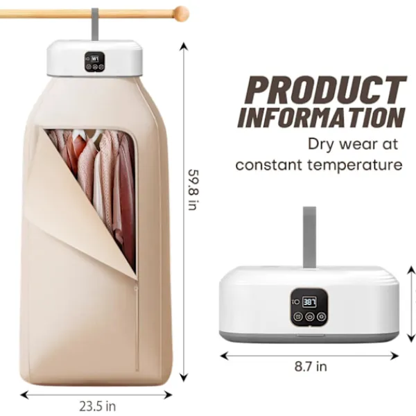 Discount Portabel Elektrisk Torktumlare 600W med Fjärrkontroll, Vikbar med Torkpåse