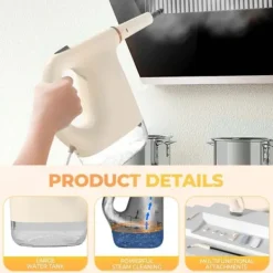 Portabel Multifunktionell Ångtvätt – Handhållen Högtemperatursrengörare med Flera Tillbehör, Kemikaliefri Rengöring för Hem, Kök, Badrum & Bil