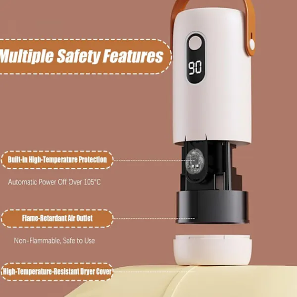 Outlet Portabel Tørretumbler, Minitork, Lågljud, Timer & Överhettningsskydd, för Resor, Camping, Dorm & Vått Väder