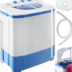 Best tectake Portabel tvättmaskin med centrifug, 4,5 kg tvätt Vit Blå, Vit