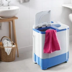 Best tectake Portabel tvättmaskin med centrifug, 4,5 kg tvätt Vit Blå, Vit