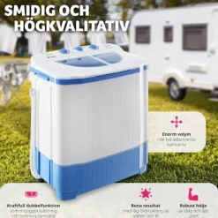 Best tectake Portabel tvättmaskin med centrifug, 4,5 kg tvätt Vit Blå, Vit