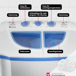 Best tectake Portabel tvättmaskin med centrifug, 4,5 kg tvätt Vit Blå, Vit