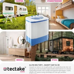 Best tectake Portabel tvättmaskin med centrifug, 4,5 kg tvätt Vit Blå, Vit