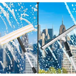 New Professionell Fönsterrengöringssats - Svart Skrapa och Blå Mikrofiber Fönsterputs, 14 Tum