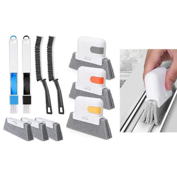 Hot Professionell fönsterspår- och spårborste rengöringsborste spårskrubber med 7-delat verktyg djup fönsterspårrengörare
