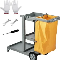 Online VEVOR Professionell hushållsvagn - - Rengöringsvagn - 3-vånings PVC-påse, Grå