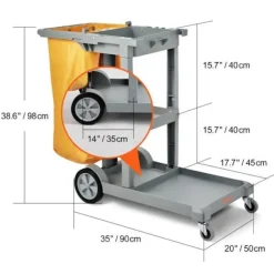 Online VEVOR Professionell hushållsvagn - - Rengöringsvagn - 3-vånings PVC-påse, Grå