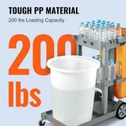 Online VEVOR Professionell hushållsvagn - - Rengöringsvagn - 3-vånings PVC-påse, Grå