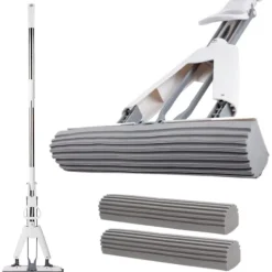 Online PVA Absorberande Svampmopp, Dubbelsidig Superabsorberande Teleskophandtag Golvrengörare + Ett Extra Svamphuvud