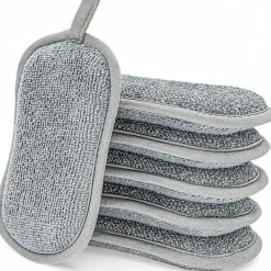 New QD-Disksvampar, 6 dubbelsidiga, icke-repor skrubbdukar, den antibakteriella mikrofibersvampen i köket rengör effektivt allt