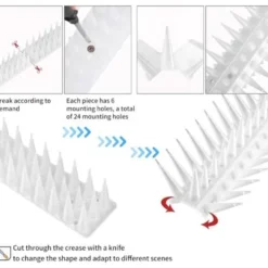 QU/5m Fågelpiggar, Duvpiggar, Kråkpiggar, Säkra för duvor, sparvar, kråkor och balkonger (12-pack, vit)