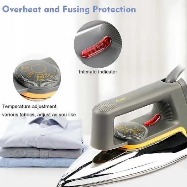 Outlet RAF R.1108 1600W Klassiskt Elektriskt Strykjärn med Torrfunktion, Rostfri Stålsula, Strykmaskin för Hemmet, EU-kontakt