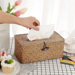 Outlet Rektangulär Papperskorgshållare, Vävd Ask av Rör, Papperskorgshållare för Hem, Hotell, Kontor, Bil, Badrum