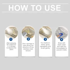 Rengörings- och poleringsspray för rostfritt stål är noggrant formulerad med natriumglukonat
