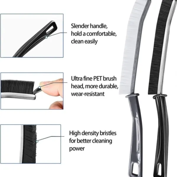 Hot Rengöringsborste för badrumssprickor, små fönsterdörrspår Spårspårrengöring skurborste, detaljrengörande skurborste (blandad (2 st))