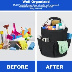 Outlet Rengöringskorg med handtag, rengöringsorganisatör med flera fickor, 28*28 cm, lätt att rengöra och transportera