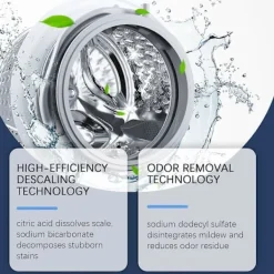 New Rengöringspulver för tvättmaskinstrumma, rengör fläckar, avkalkar och tar bort lukt, hushållsartiklar är rena och utan rester