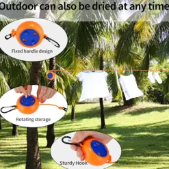 Outlet Rengöringsrep, hopfällbar utomhus, 10 m rese rengöringsrep, tvättlina för camping, trädgård eller resor