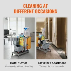 Best DUOKU Rengöringsvagn--Handräkningsvagn för kommersiellt bruk med 3 hyllor-Kapacitet 200 lb-Plaststädvagn