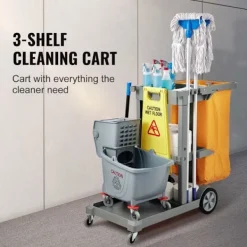 Best DUOKU Rengöringsvagn--Handräkningsvagn för kommersiellt bruk med 3 hyllor-Kapacitet 200 lb-Plaststädvagn