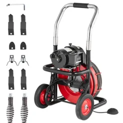 Discount DUOKU Reningsmaskin för avlopp - - D1000 - 100FT x 1/2 Tum - Automatisk matning - 8 skärare Röd + svart