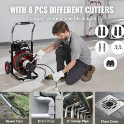 Discount DUOKU Reningsmaskin för avlopp - - D1000 - 100FT x 1/2 Tum - Automatisk matning - 8 skärare Röd + svart