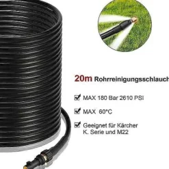 Discount Rensslang för rör, 20 m, 180 bar, högtrycksslang med adapter, set för Kärcher högtryckstvätt