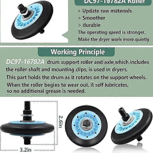 Discount Reparationssats för torktumlare inkluderar DC97-16782A torkvals, DC93-00634A spännrulle, 6602-001655 D