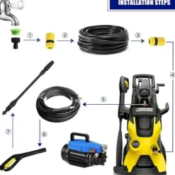 Outlet ®RisingFF Kärcher Högtryckstvättlans - Justerbart Munstycke - Hög Effektivitet - Svart