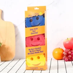 Hot Rolig Skrubbdisk Tråkigt Ansikte, Fläck- och Luktborttagande Honungskakssvamp, Hållbar Rengöringsduk för Hemmakök, Plastsvamp (Set med 3) | Fyndiq Yellow+blue+red