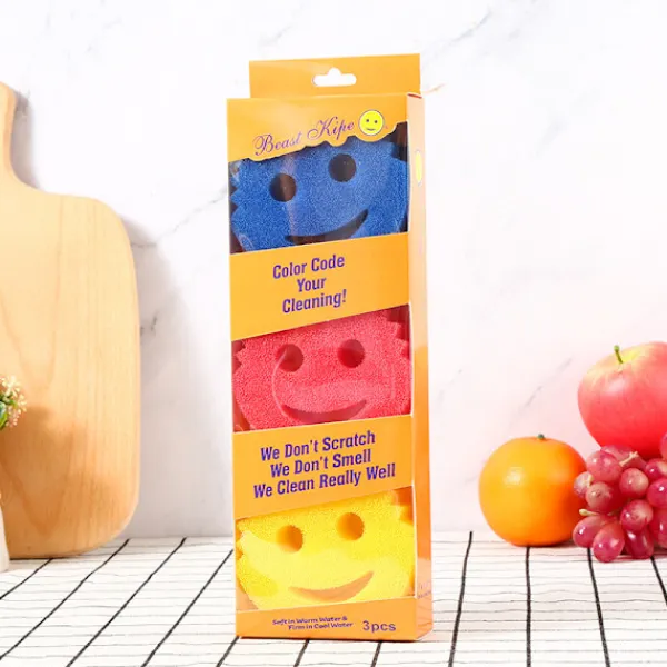 Hot Rolig Skrubbdisk Tråkigt Ansikte, Fläck- och Luktborttagande Honungskakssvamp, Hållbar Rengöringsduk för Hemmakök, Plastsvamp (Set med 3) | Fyndiq Yellow+blue+red