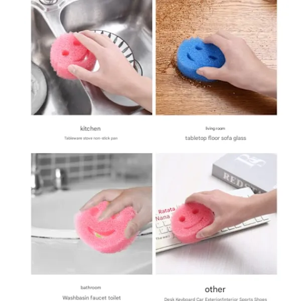 Hot Rolig Skrubbdisk Tråkigt Ansikte, Fläck- och Luktborttagande Honungskakssvamp, Hållbar Rengöringsduk för Hemmakök, Plastsvamp (Set med 3) | Fyndiq Yellow+blue+red