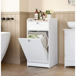 Clearance Rootz Living Rootz badrumsskåp med tvättkorg - Förvaringsenhet - Organiseringsställ - MDF & polyestertyg - 40 cm x 40 cm x 80,2 cm