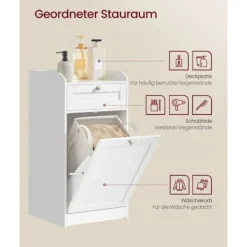 Clearance Rootz Living Rootz badrumsskåp med tvättkorg - Förvaringsenhet - Organiseringsställ - MDF & polyestertyg - 40 cm x 40 cm x 80,2 cm