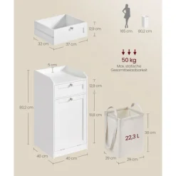 Clearance Rootz Living Rootz badrumsskåp med tvättkorg - Förvaringsenhet - Organiseringsställ - MDF & polyestertyg - 40 cm x 40 cm x 80,2 cm