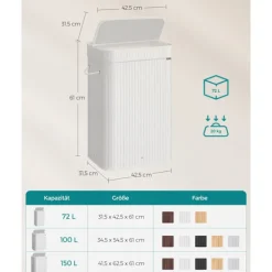 Discount Rootz Living Rootz Bamboo Klädkorg - Tvättkorg - Tvättorganisator - Lättvikt - 31,5 cm x 42,5 cm x 61 cm