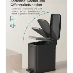 Online Rootz Living Rootz Steel Cosmetic Bin - Svart färg - Pedal Bin - 5 liters kapacitet - 29,9 cm x 14,4 cm x 29 cm - Elegant design - Miljövänlig