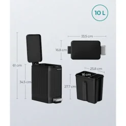 Discount Rootz Living Rootz Steel Cosmetic Bin - Sminkhållare - PP-plasthink - 10 liters kapacitet - 33,5 cm x 16,8 cm x 34,5 cm - Bläck svart