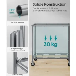 Rootz Living Rootz Tvättkorg 3 Fack 200L - Kåpa med hjul - Organizer Bin - Oxford Tyg - 91cm x 39cm x 81cm