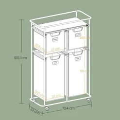 Clearance Rootz Living Rootz tvättkorg - tvättbärare - hämma med hjul - 150L kapacitet - enkel rörlighet - 72,4 cm x 33 cm x 109,1 cm