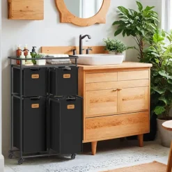 Clearance Rootz Living Rootz tvättkorg - tvättbärare - hämma med hjul - 150L kapacitet - enkel rörlighet - 72,4 cm x 33 cm x 109,1 cm