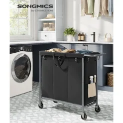 Outlet Rootz Living Rootz tvättkorg på hjul - Rullande korg - Bärbar förvaring - Stålram - 91 cm x 39 cm x 81 cm - Bläcksvart - 600D Oxford-tyg - Lättvikt - Enkel monteri | Fyndiq