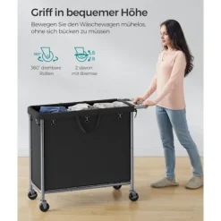 Outlet Rootz Living Rootz tvättkorg på hjul - Rullande korg - Bärbar förvaring - Stålram - 91 cm x 39 cm x 81 cm - Bläcksvart - 600D Oxford-tyg - Lättvikt - Enkel monteri | Fyndiq