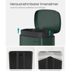 Online Rootz Living Rootz vintage grön stålsoptunna - soptunna - sopkorg - stål- och plastkonstruktion - 43,2 cm x 37,1 cm x 63,2 cm