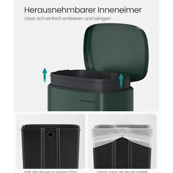 Online Rootz Living Rootz vintage grön stålsoptunna - soptunna - sopkorg - stål- och plastkonstruktion - 43,2 cm x 37,1 cm x 63,2 cm