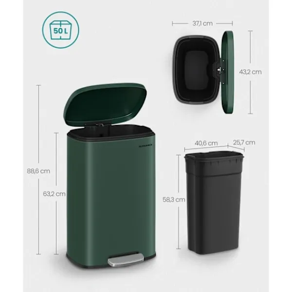 Online Rootz Living Rootz vintage grön stålsoptunna - soptunna - sopkorg - stål- och plastkonstruktion - 43,2 cm x 37,1 cm x 63,2 cm