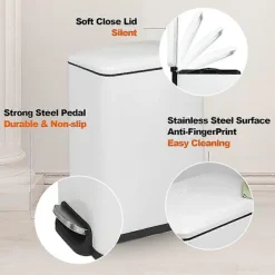 Best Rostfri stål soptunna med lock, mjukstängande, avtagbar inre soptunna, smal liten soptunna
